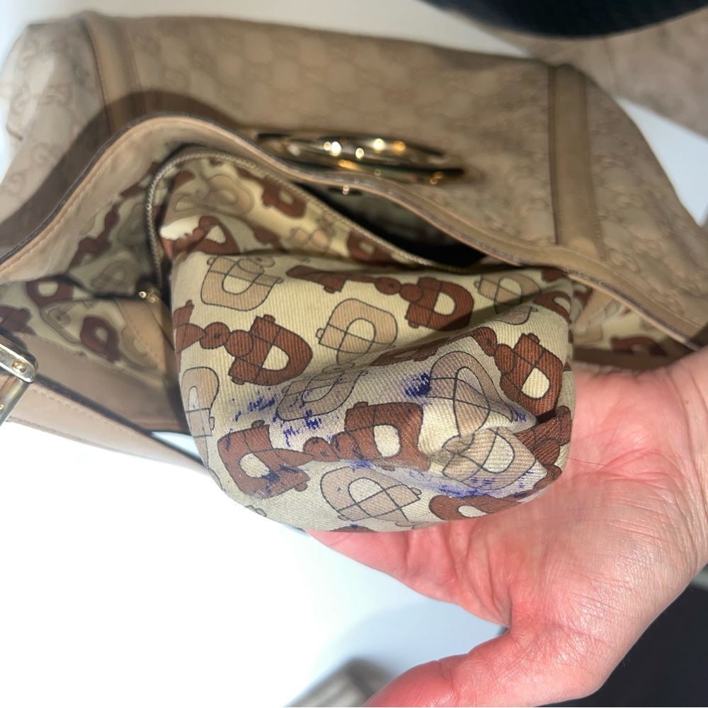 Authentic Gucci Guccissima Britt Beige Cream Shoulder Bag Gold GG - Picture 14 of 16